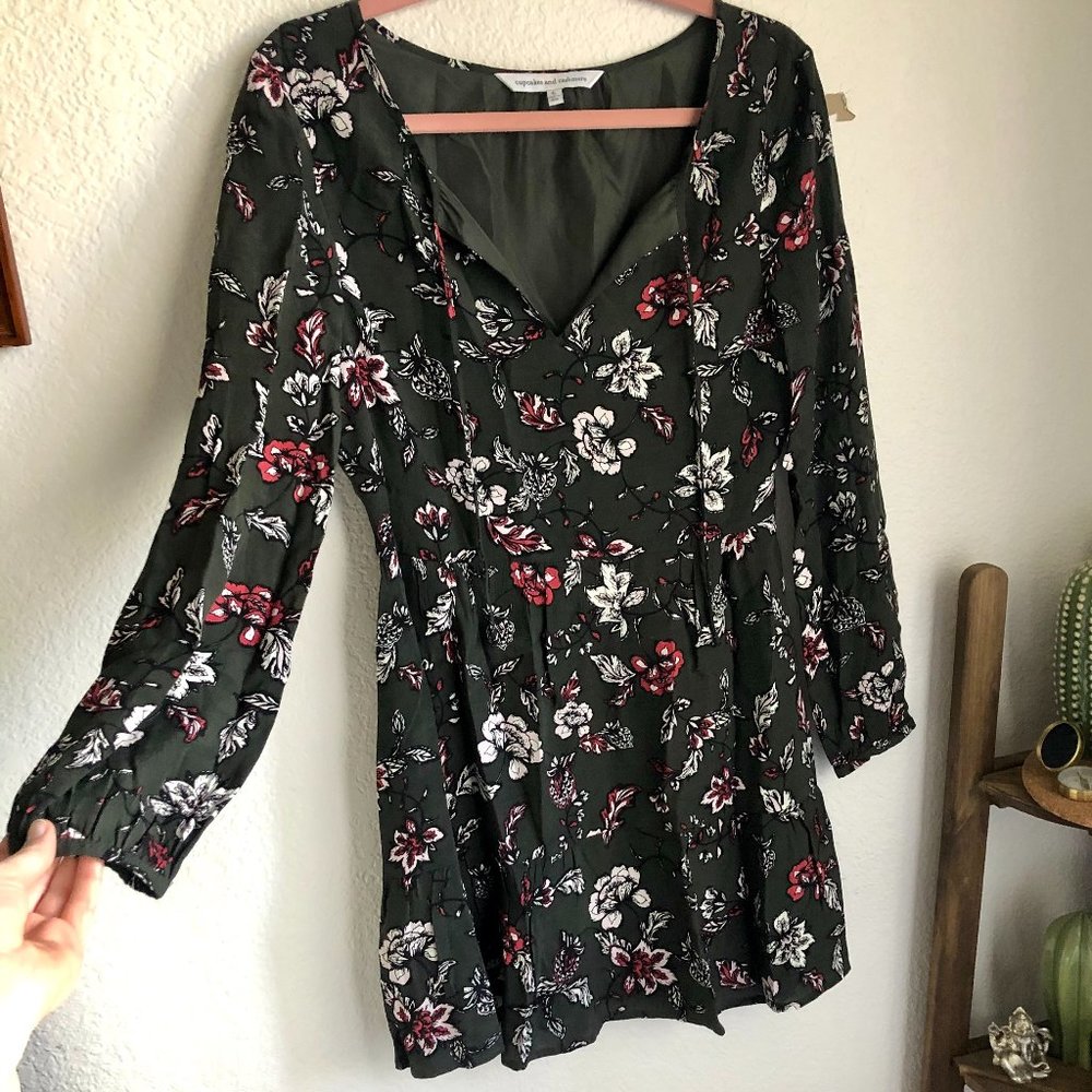 Cupcakes & Cashmere Green Floral Flouncy Dress 6